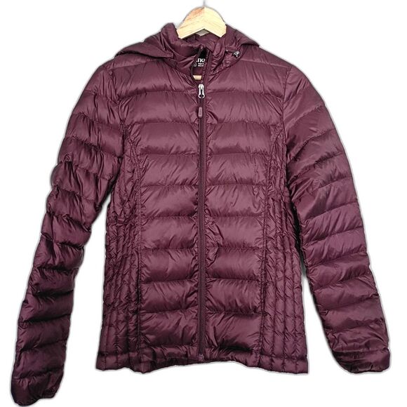 Heatkeep Burgundy Purple Down Puffer Jacket Winter Coat Removable Hood S - Picture 1 of 7